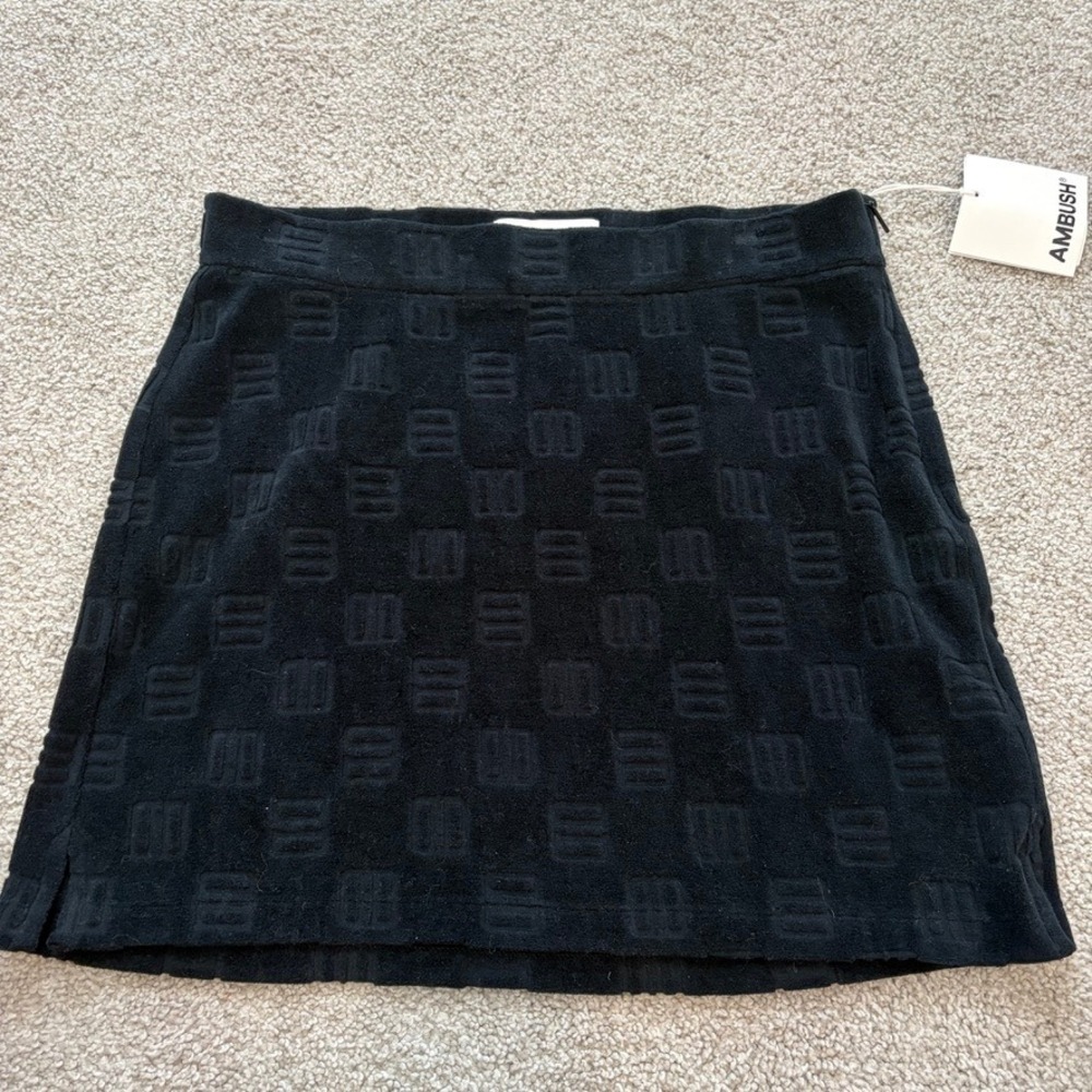 Ambush Black Monogram Skirt Womens XL Black Terrycloth Beach Casual Designer
